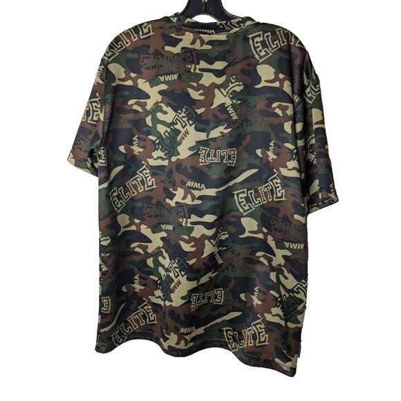 Elite MMA Camo Shirt Medium Green Brown Poly Crew Short Sleeve Gym Training - Picture 2 of 3